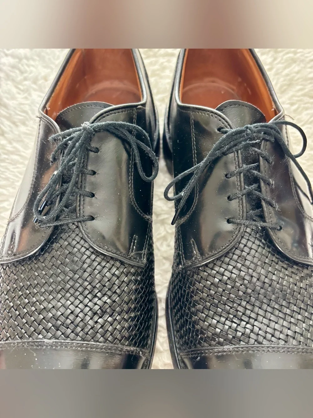 Allen Edmonds Lauderdale Black Leather Woven vamp Cap Toe Oxfords Shoes Sz 10.5D
